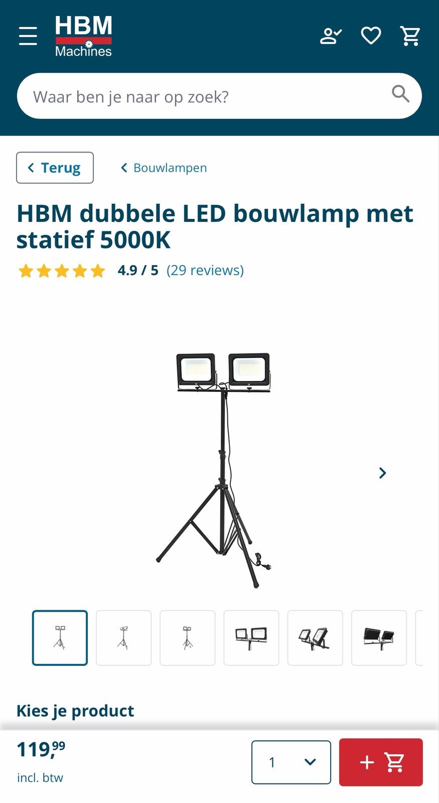 HBM Dubbele LED Bouwlamp met Statief 5000K, 2x 150W, Doe-het-zelf en Verbouw, Ophalen, Met statief, Zo goed als nieuw, Lamp met armatuur
