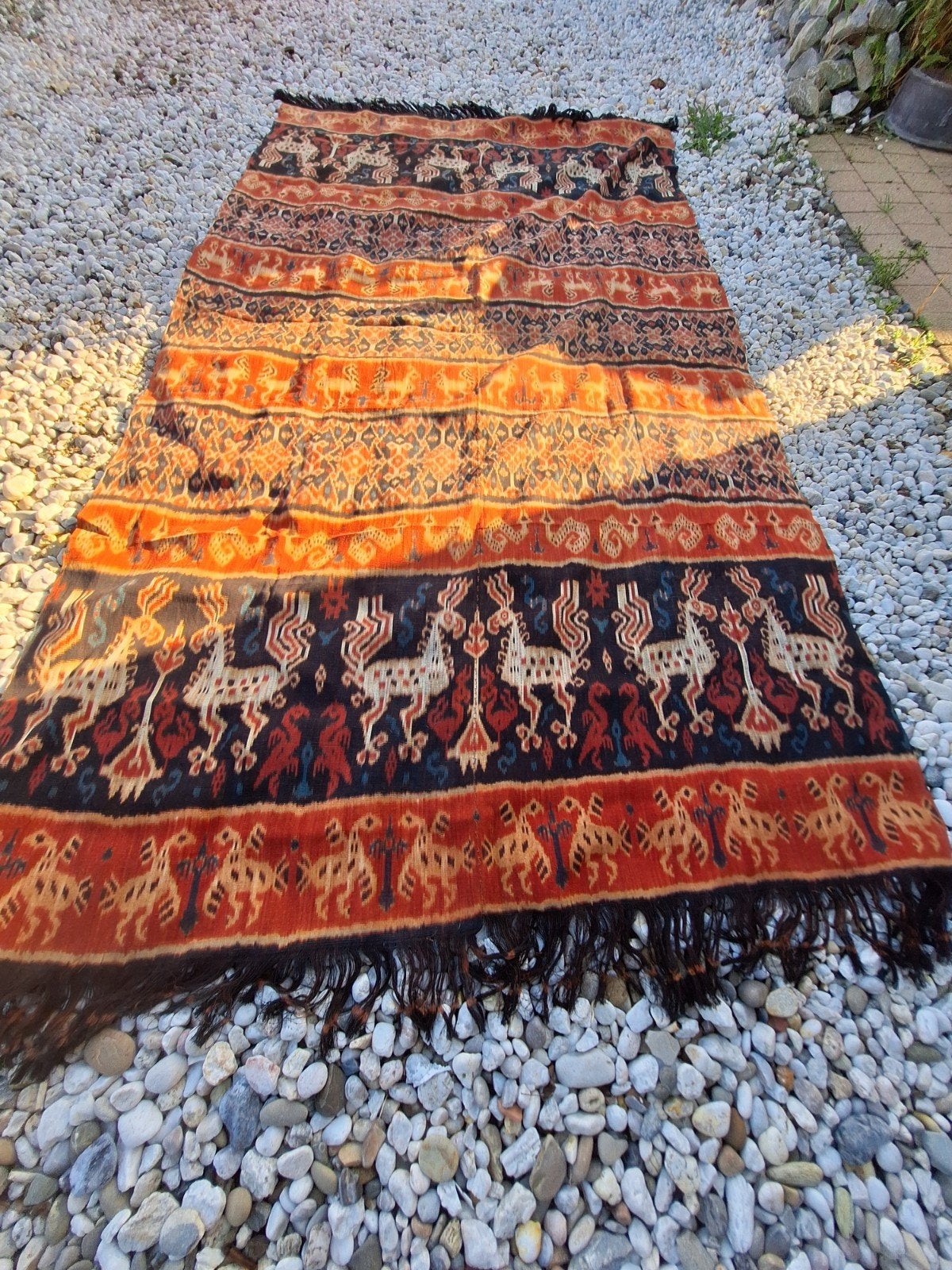 Prachtige handgeweven Ikat deken/wandkleed, Blauw, Gebruikt, 100 tot 150 cm, Ikat, Etnisch, Bohemien