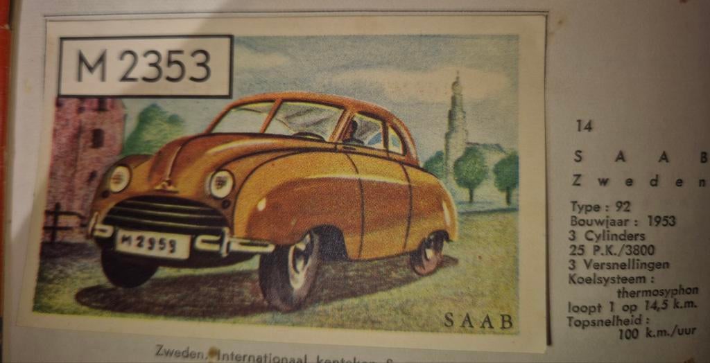 SAAB 92 PLAATJE UIT LUBRO PLAATJESALBUM, Ophalen of Verzenden