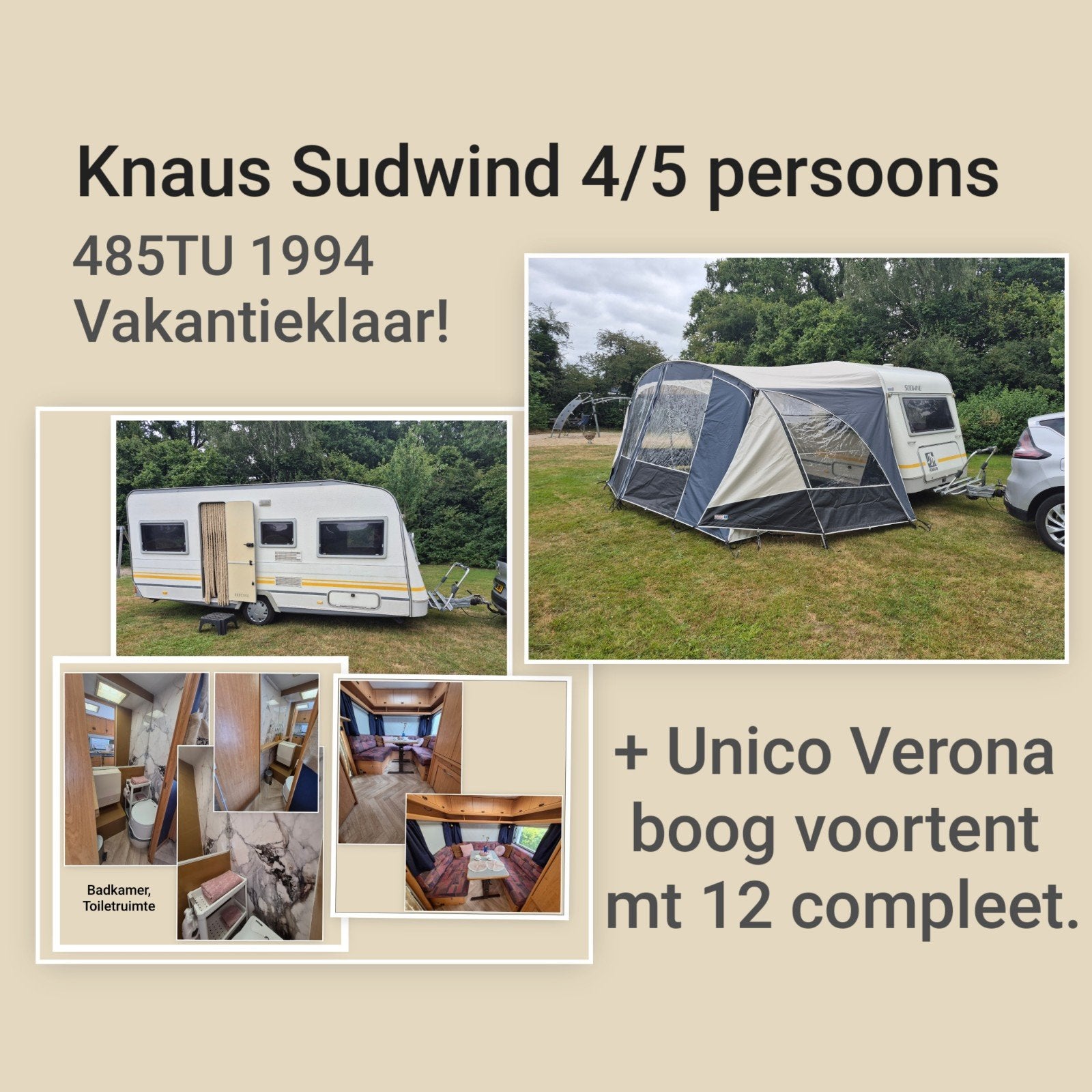 Knaus 485TU caravan + zgan Unico Verona boog voortent mt 12, Caravans en Kamperen, Caravans, Particulier, tot en met 4, 750 - 1000 kg