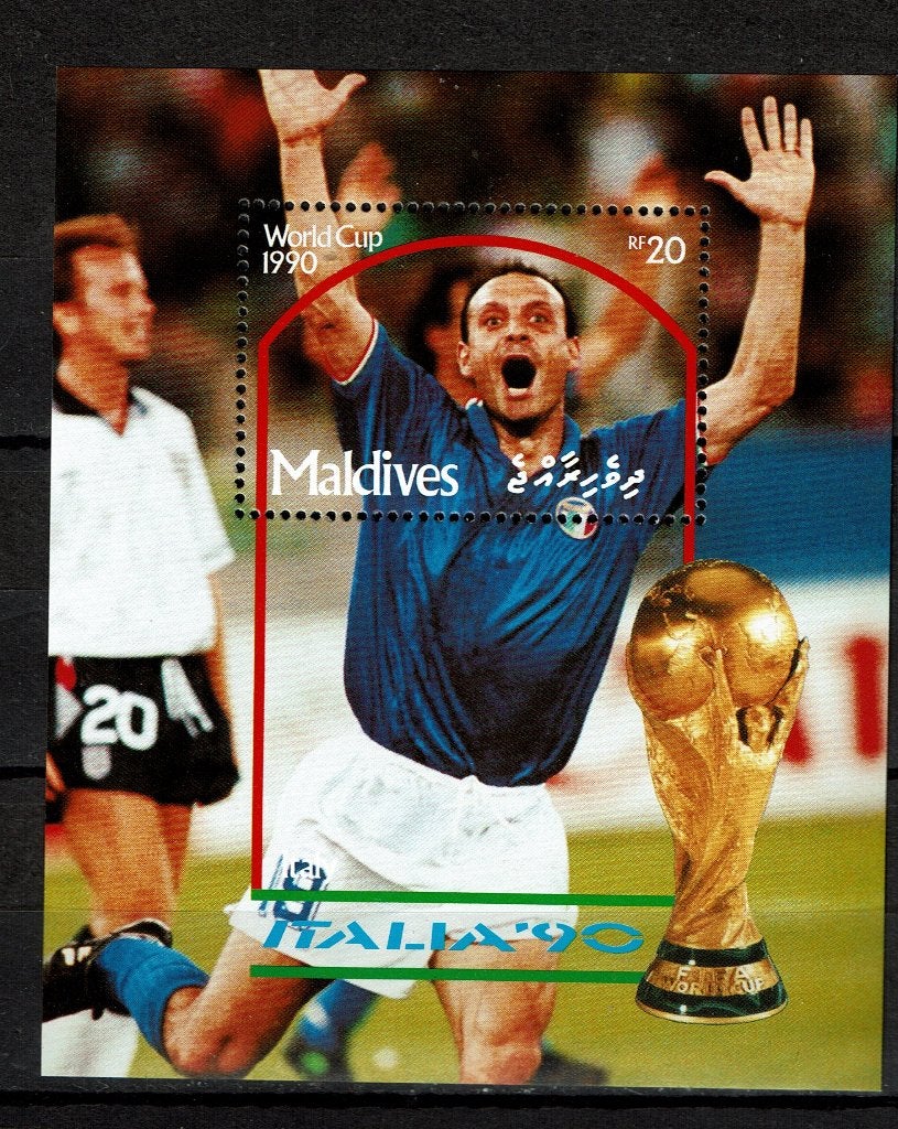 maldives 1990 pf blok voetbal sport soccer, Ophalen of Verzenden, Postfris, Sport