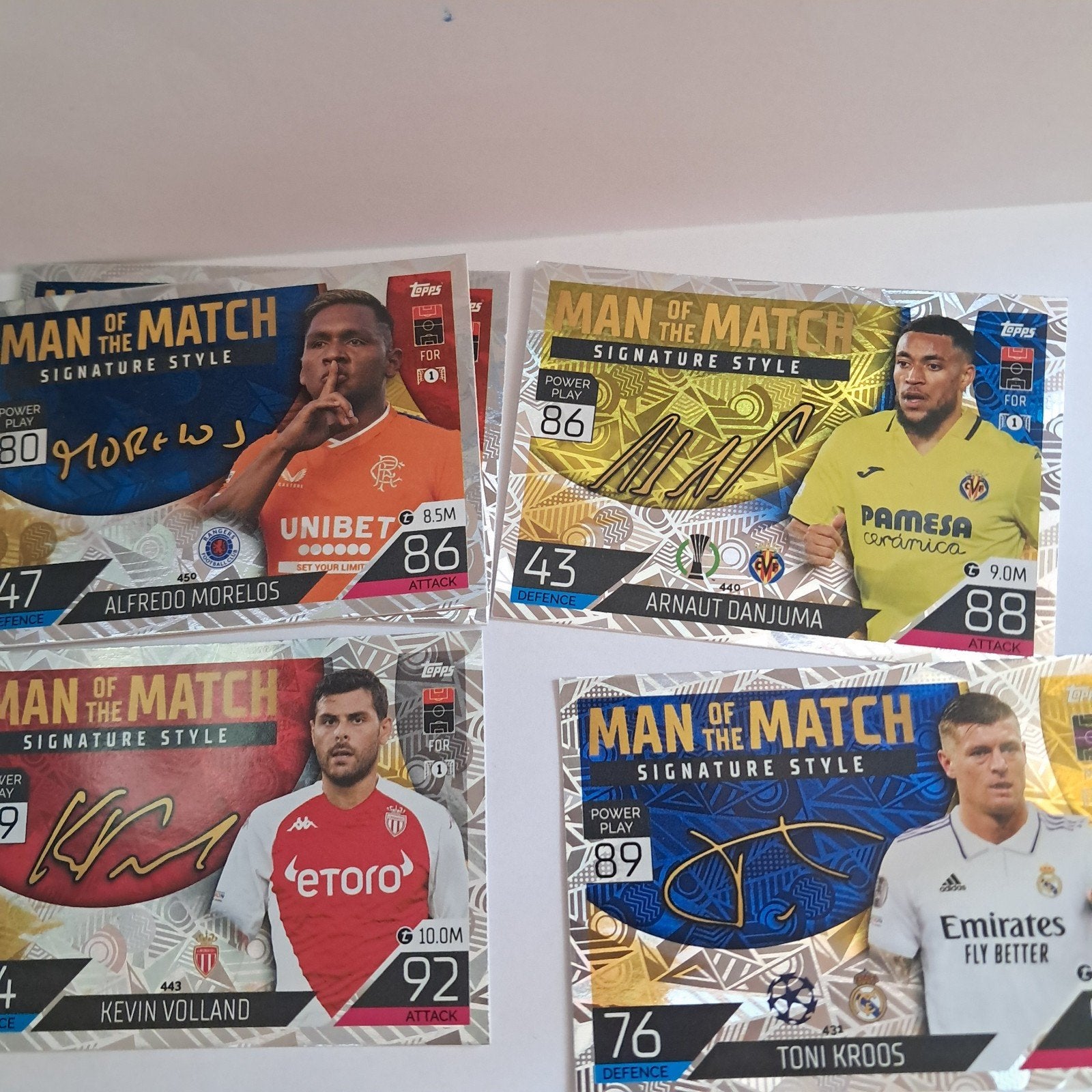 5x man of the match signature style topps match attax, Hobby en Vrije tijd, Ophalen of Verzenden, Zo goed als nieuw, Meerdere plaatjes