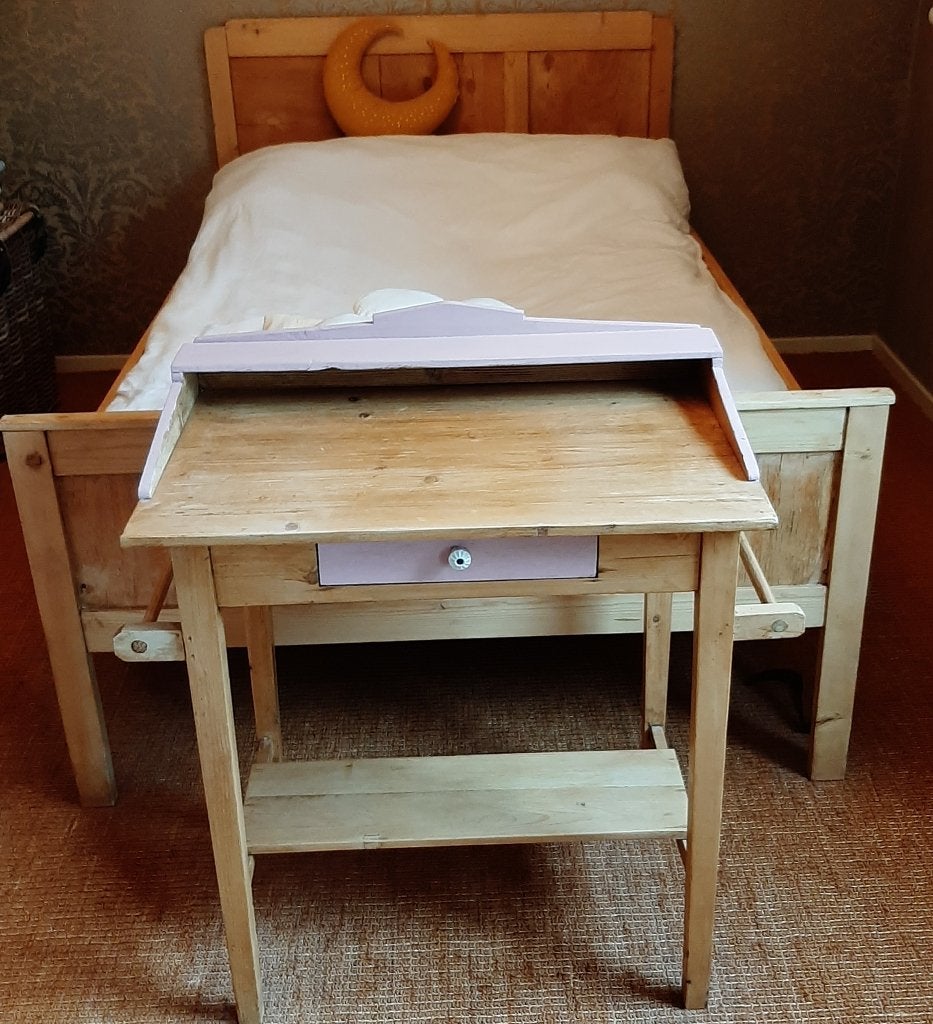 brocante antiek geloogd grenen bed met wastafeltje, Ophalen, Gebruikt, Overige kleuren, Brocante antiek