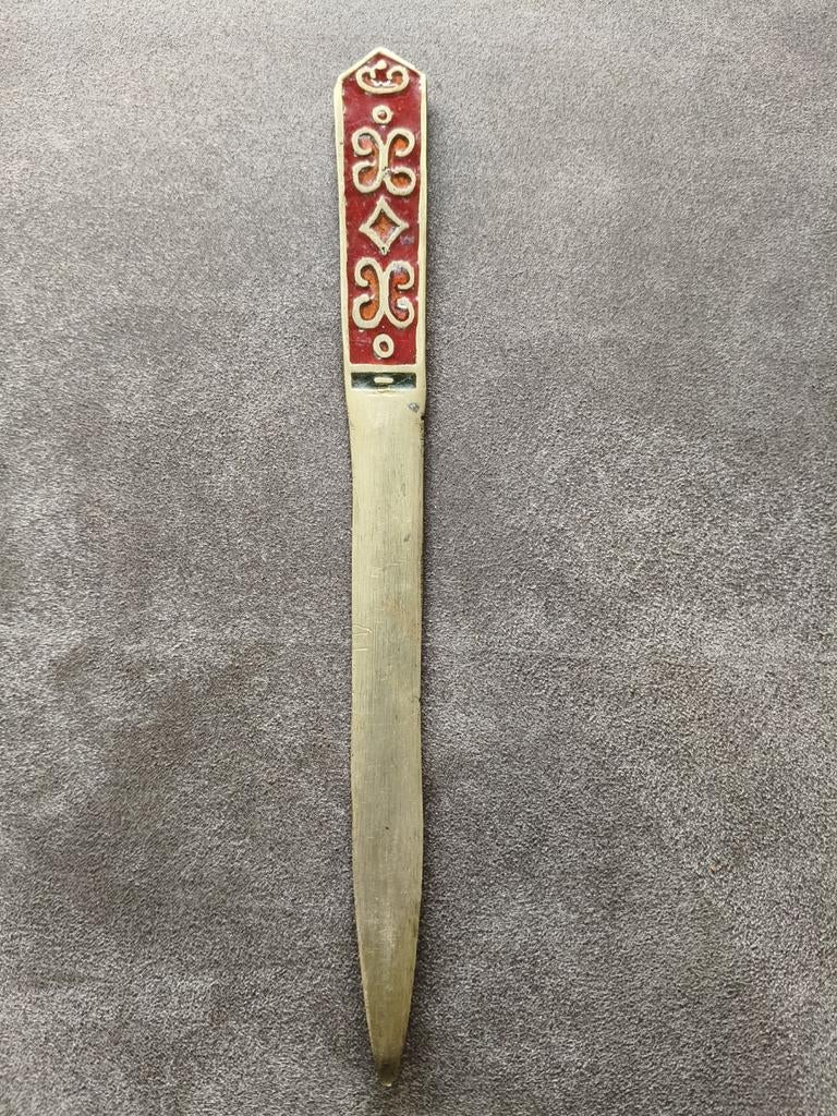 Vintage Messing Briefopener met Kleurrijk Handvat, Ophalen of Verzenden