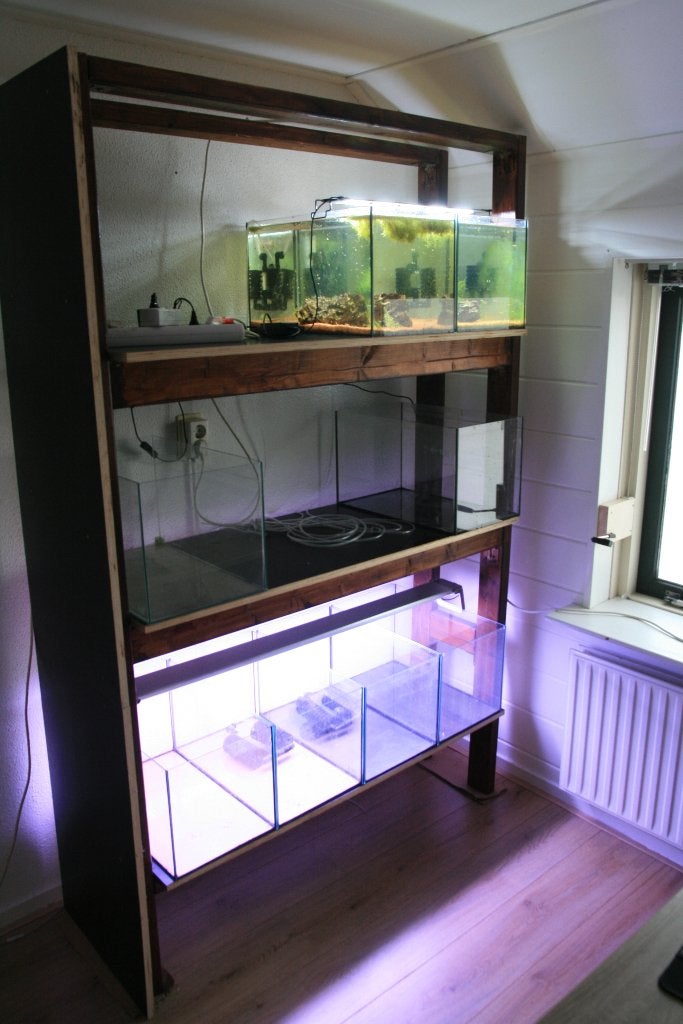 Mooie Donkerhouten Aquariumstelling, Dieren en Toebehoren, Vissen | Aquaria en Toebehoren, Ophalen, Inclusief toebehoren, Gebruikt
