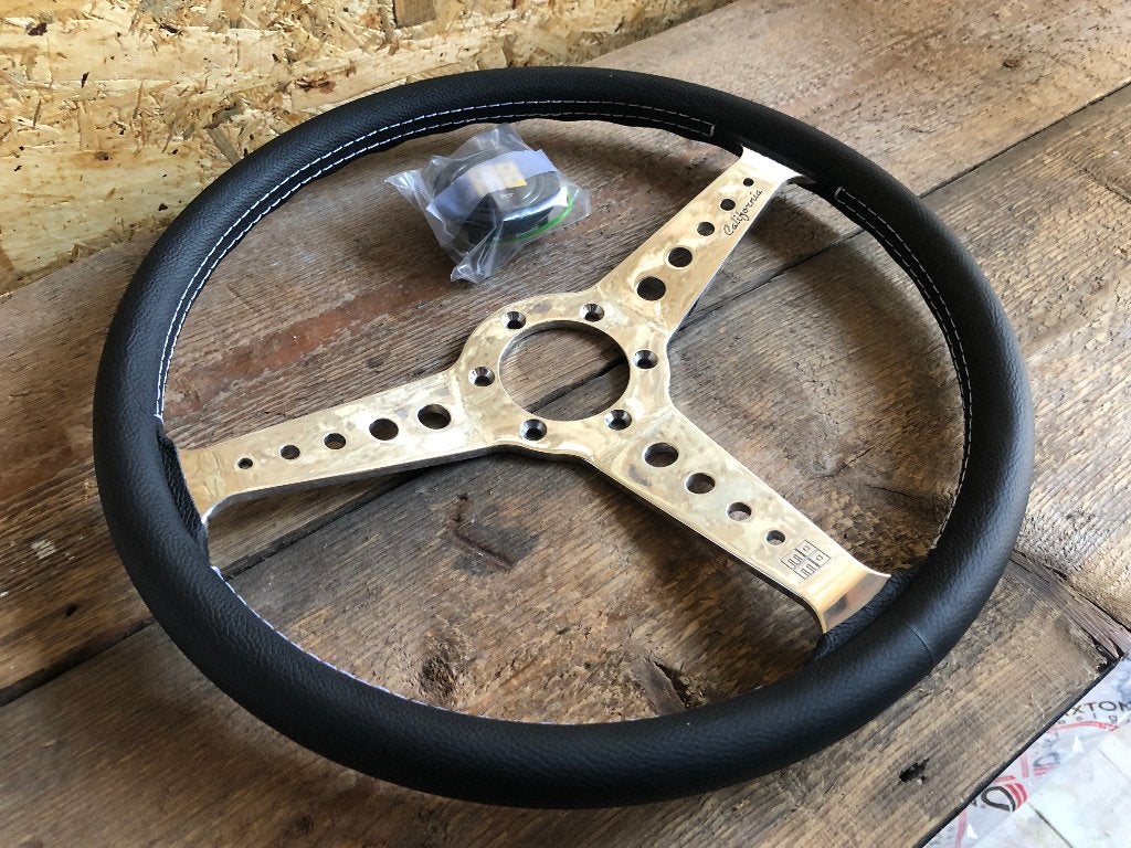 Momo California sportstuur Zwart leder Chroom spaken 360mm, Ophalen of Verzenden