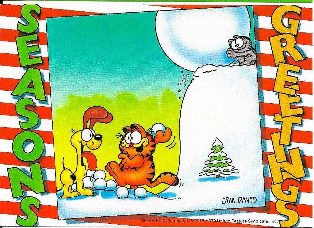 Ansichtkaart	Garfield	Sneeuwballen met Odie	Kerstkaart, Verzenden, 1980 tot heden, Ongelopen, Overige thema's