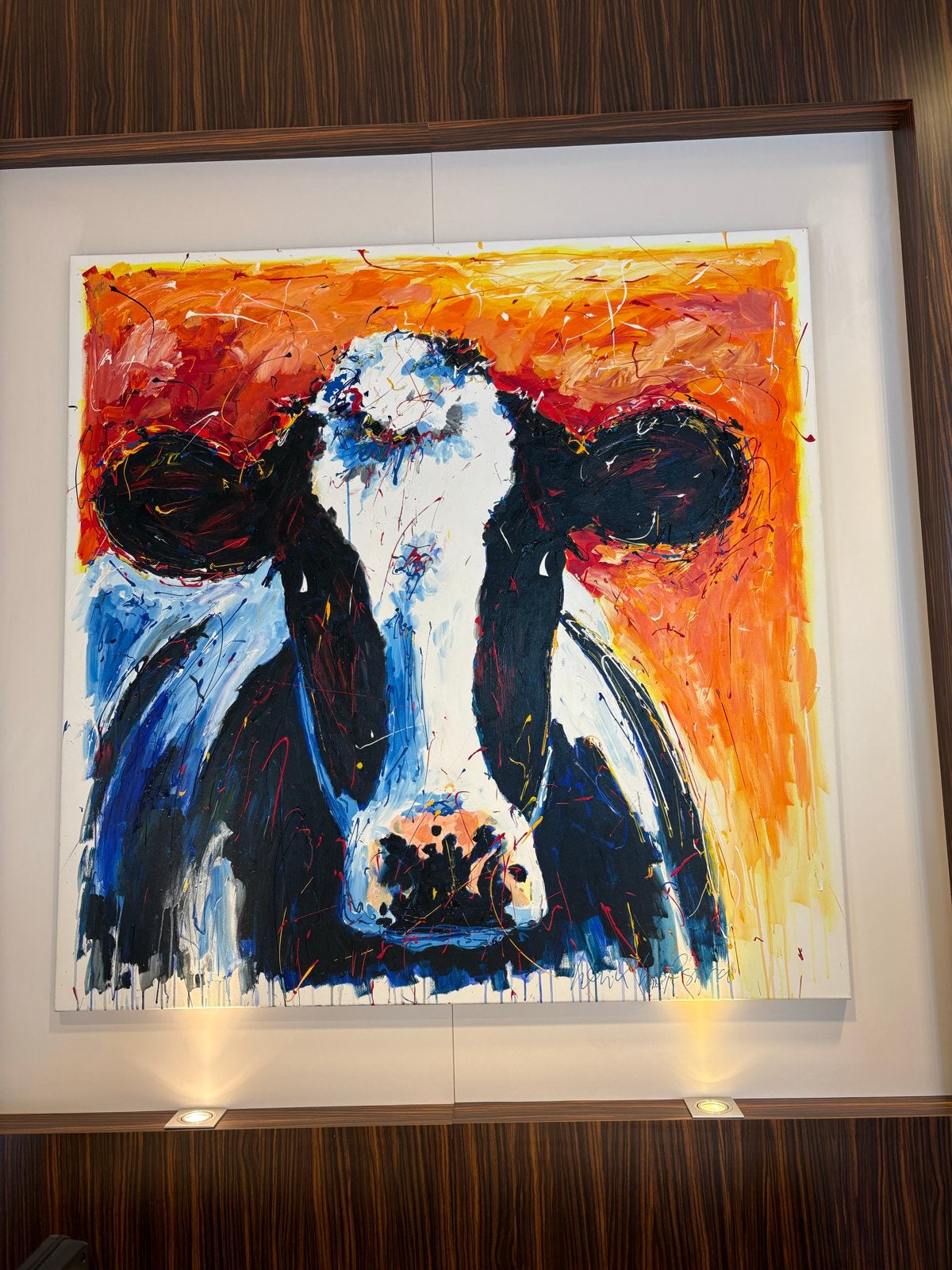 Kleurrijk ECHT schilderij van Henk Hofstra - Koe, Antiek en Kunst, Ophalen, Acrylverf, Dieren, Gesigneerd