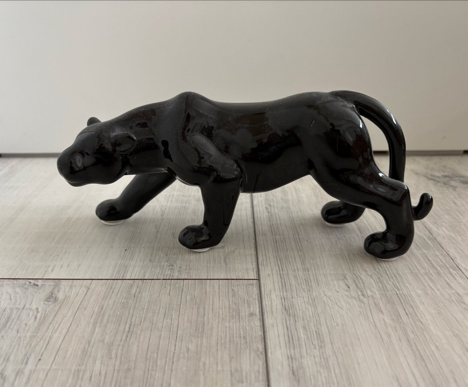 Zwarte Panter Beeldje - Glanzend Keramiek Decoratie, Ophalen, Zwart, Zo goed als nieuw, Modern