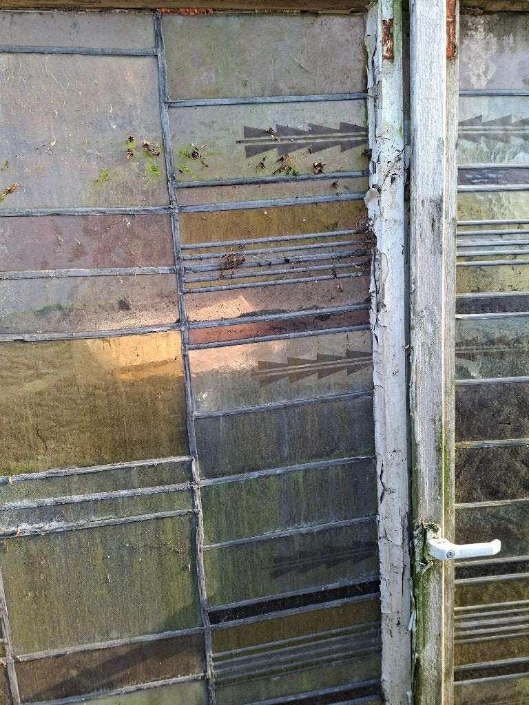 Groot raam met glas in lood - 180x180cm, Doe-het-zelf en Verbouw, Ophalen, Gevelraam of Ruit, Gebruikt, Glas in lood