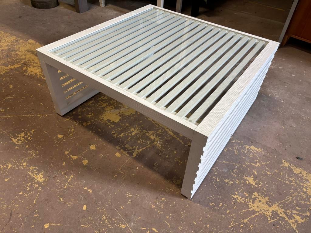 Mooie salontafel - hout/wit - 88x88x40H, 1025xe, 100 tot 150 cm, Zo goed als nieuw, Re