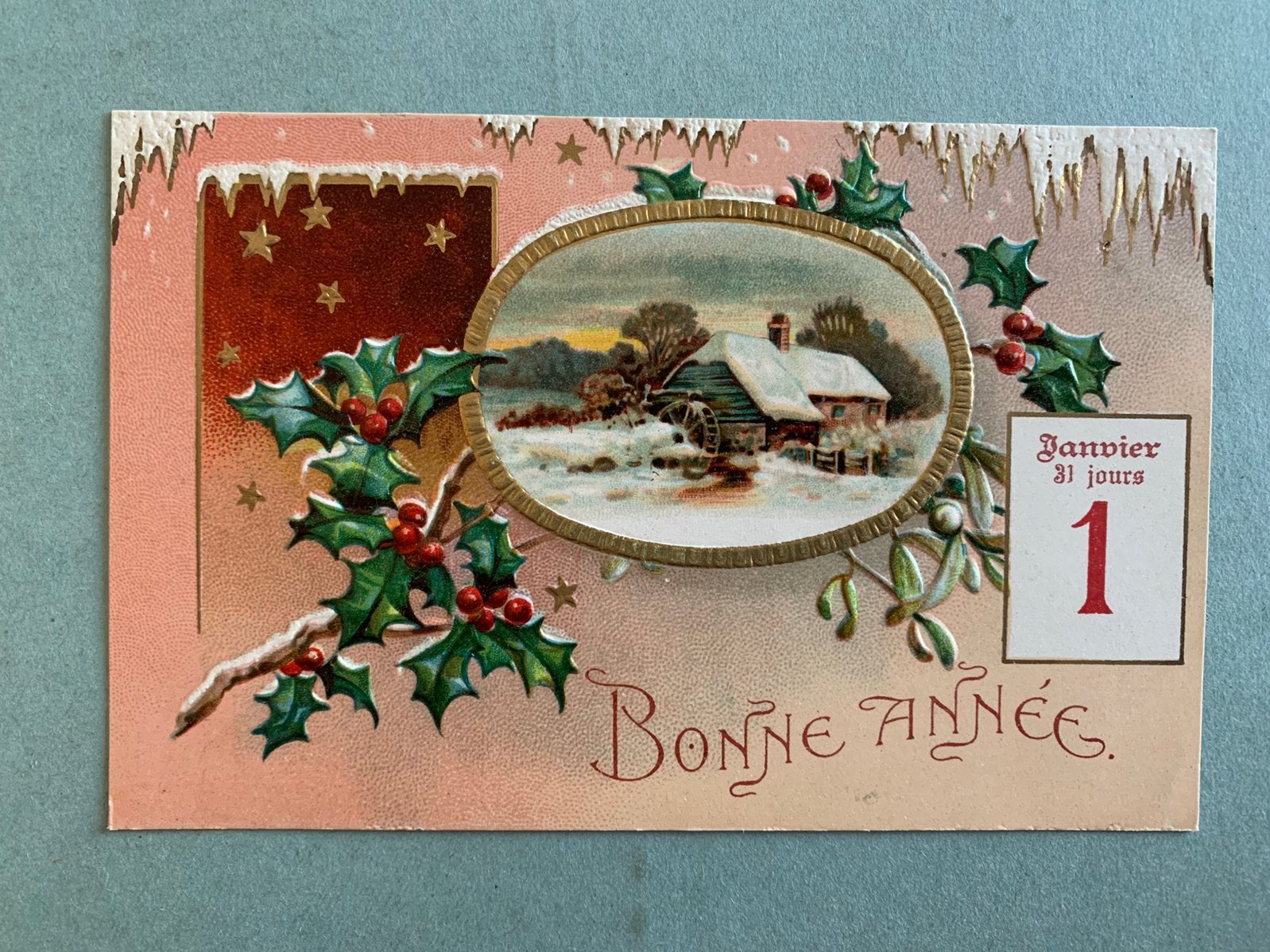 Bonne Année - reliëf, Ophalen of Verzenden, Voor 1920, Gelopen, Feest(dag)