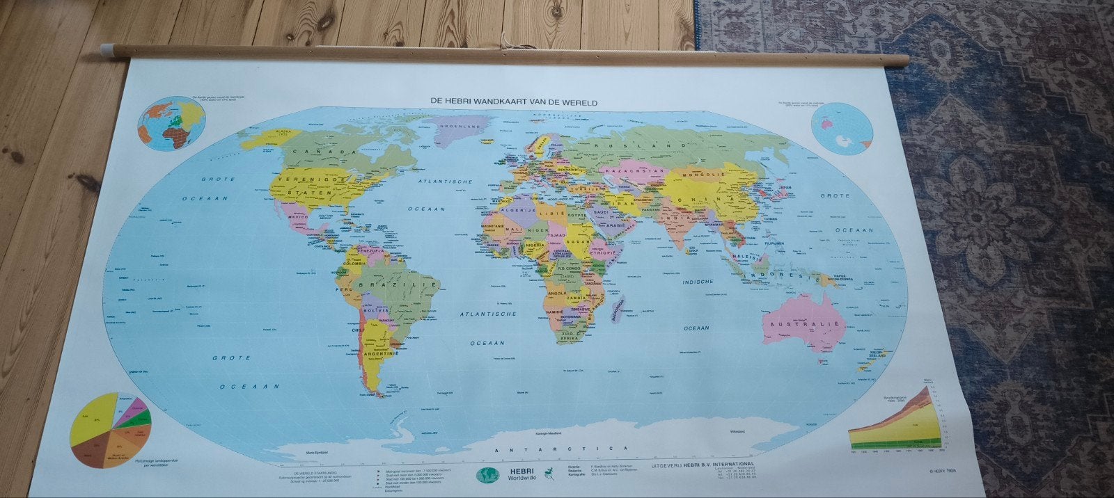 wandkaart wereld 1999, Antiek en Kunst, Antiek | Schoolplaten, Ophalen, Aardrijkskunde