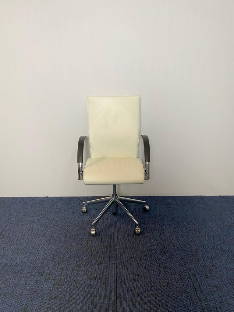 14 x Bureaustoel Ahrend 350, gebroken wit leer, chroom, Ophalen, Gebruikt, Wit, Bureaustoel