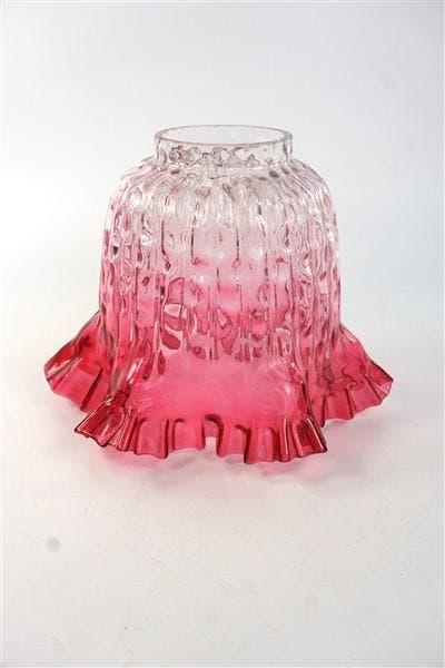 Vintage lampenkapje roze gerokt glas, Rond, Ophalen of Verzenden, Zo goed als nieuw, Nvt