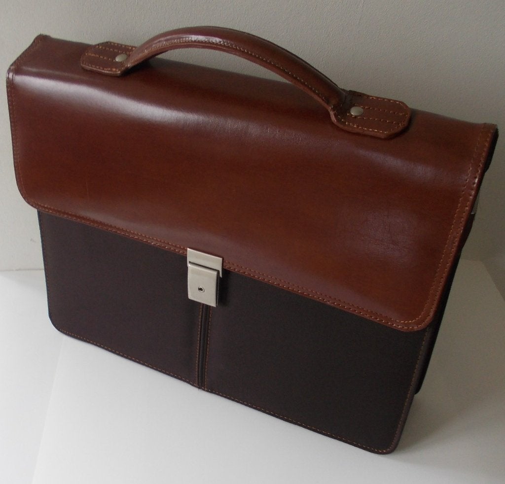 Luxe leren/kunststof schooltas (nieuw), 30 tot 40 cm, Bruin, Aktetas of Boekentas, Nieuw