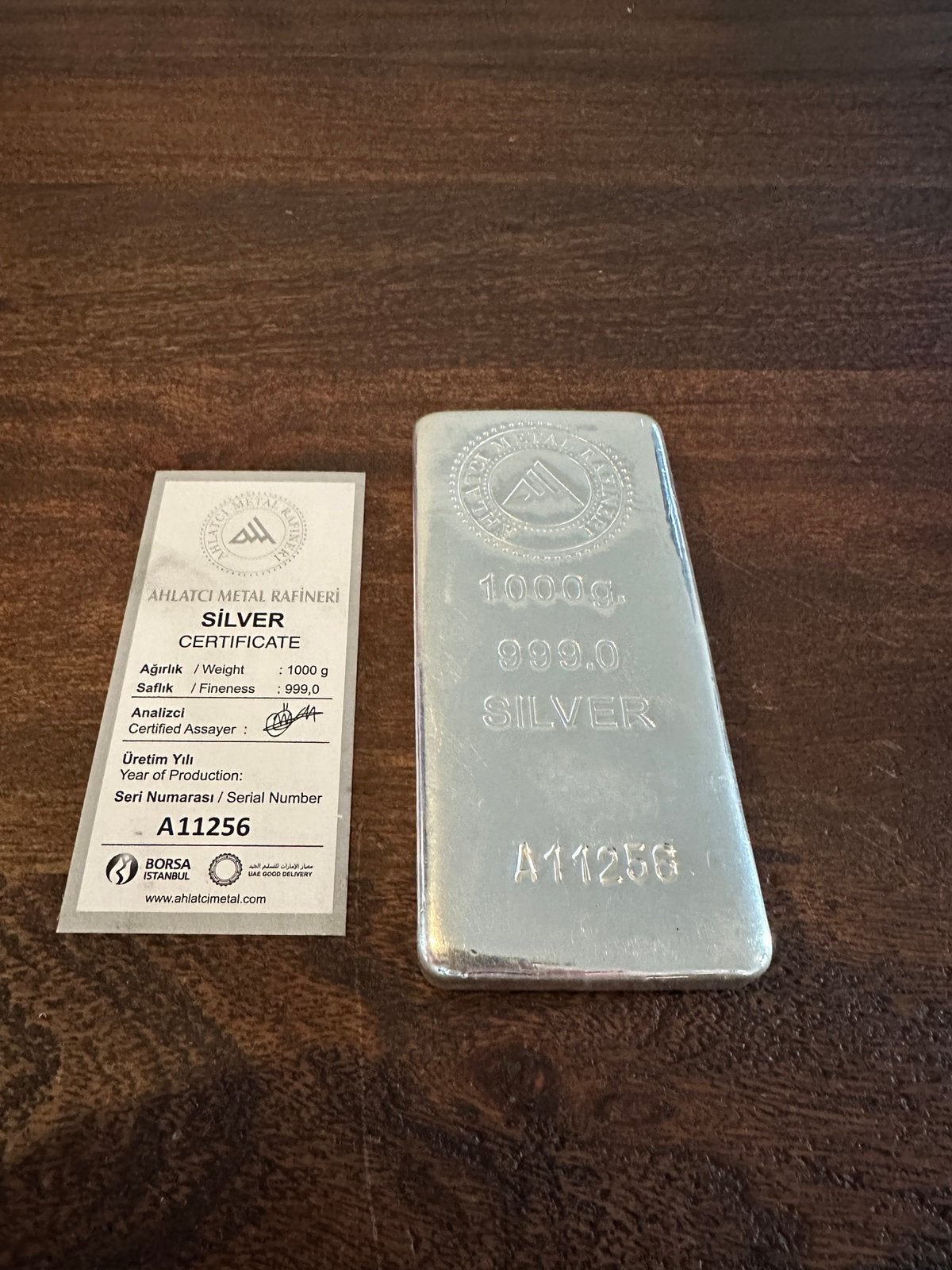 1 KG ZILVERBAAR – Ahlatci Metal Rafineri – Gecertificeerd, Postzegels en Munten, Edelmetalen en Baren, Ophalen of Verzenden, Zilver