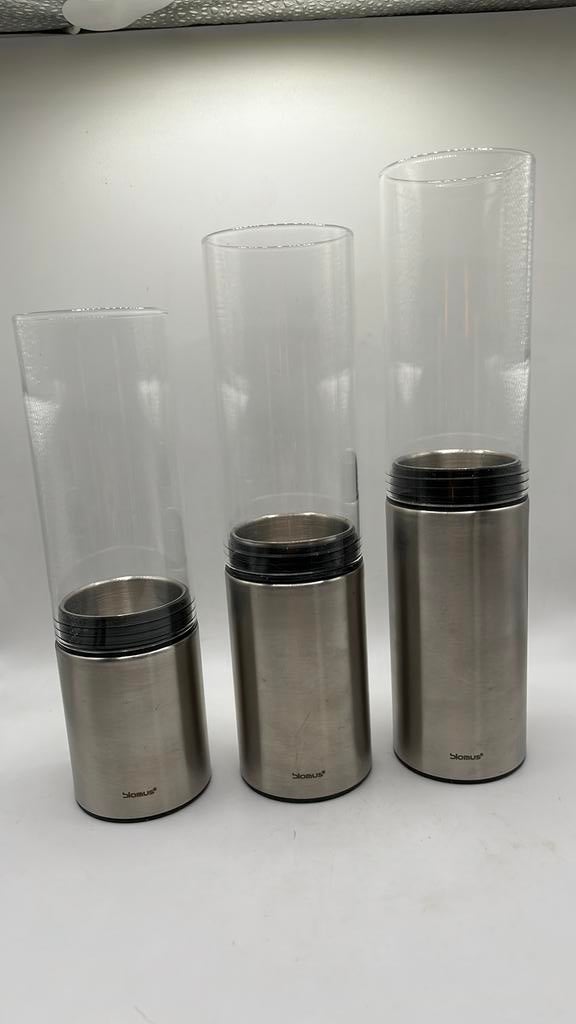 Blomus Faro wind/theelichthouders van glas en roestvrij, Ophalen of Verzenden, Gebruikt