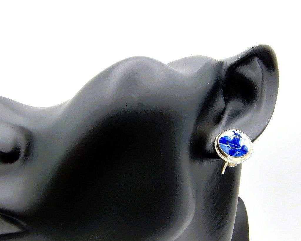 Zilveren oorbellen, Delfts blauw, 835, Info@zilverwebsite.nl, Verzenden, Zo goed als nieuw, Zilverwebsite.nl