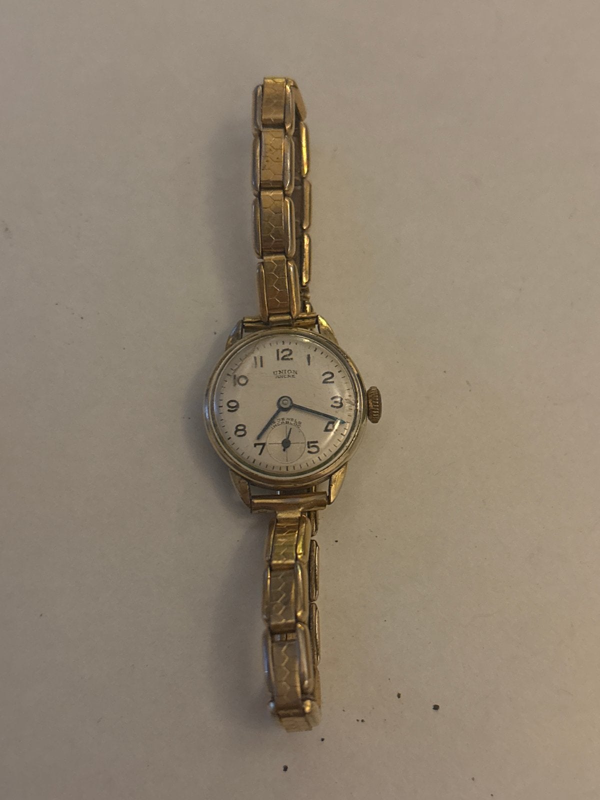 Union Ancre Verguld Horloge - Klein Barstje, Werking Onbeken, Overige merken, Overige materialen, Met bandje, Polshorloge