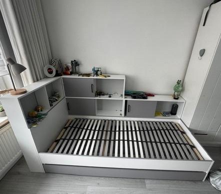 Tienerbed, Ophalen, 90 cm, Eenpersoons, Wit