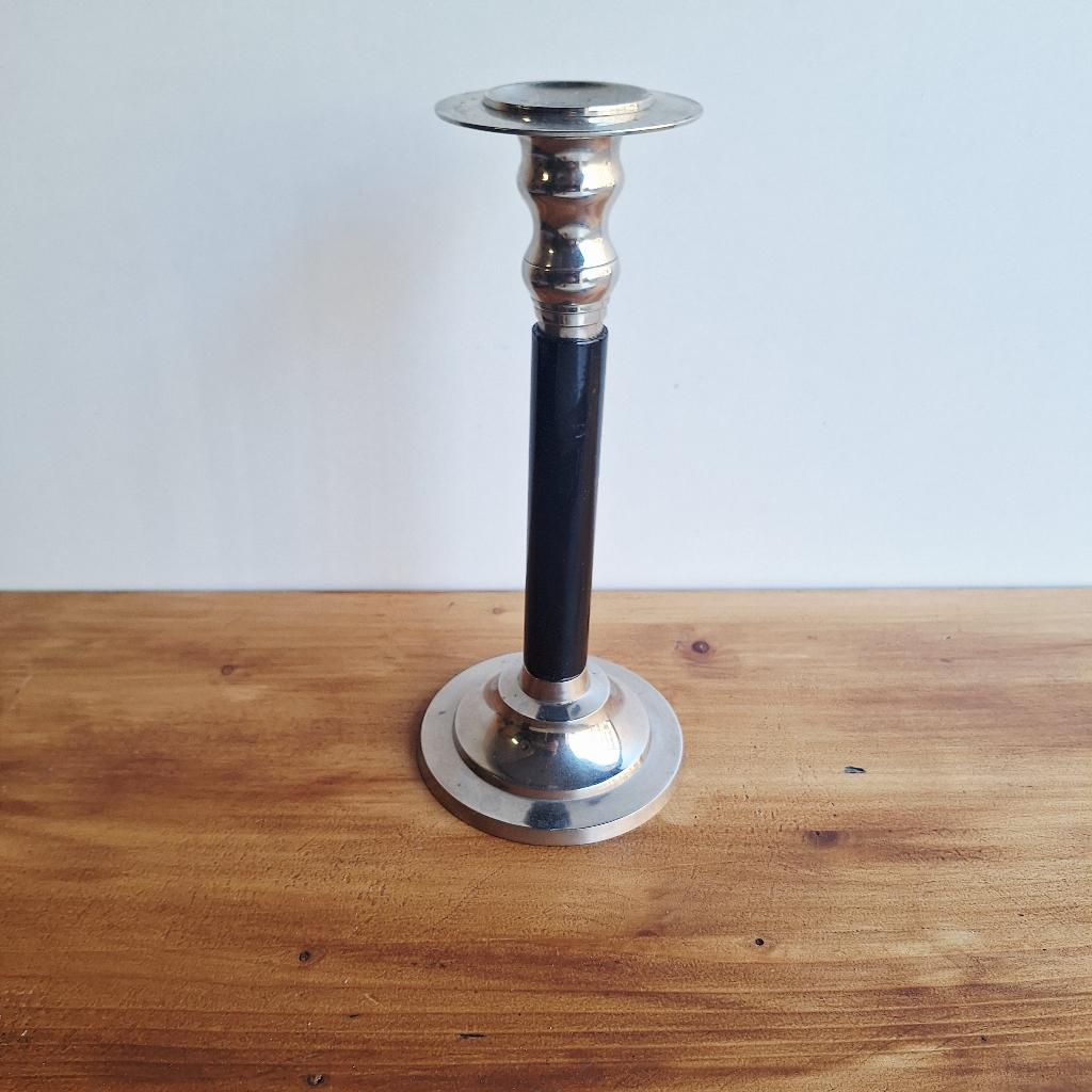 Art Deco Zwart/ Zilver Kleurig Kandelaar, Antiek en Kunst, Antiek | Kandelaars, Ophalen of Verzenden, Overige materialen
