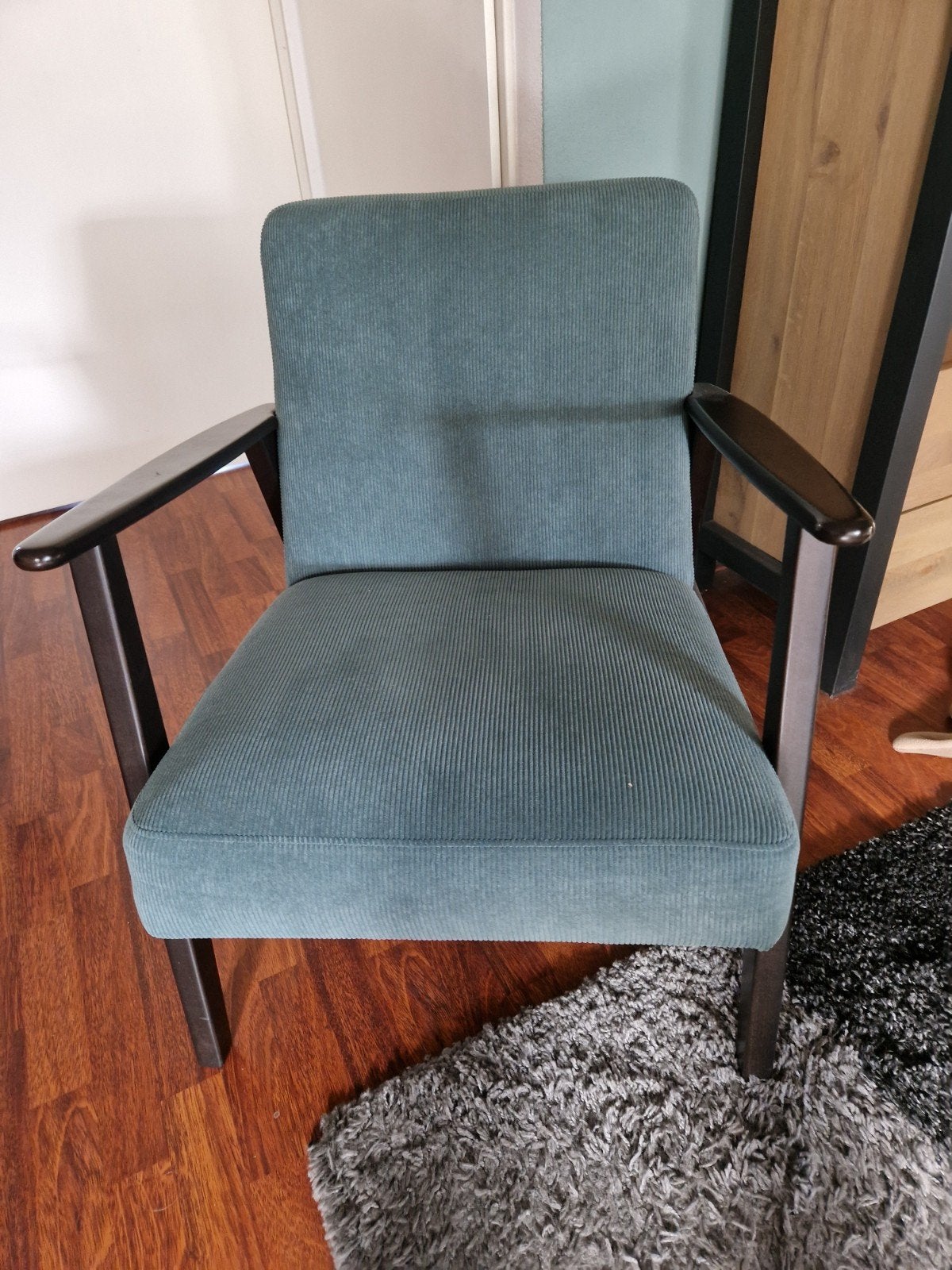 Comfortabele fauteuil in petrol ribstof, Ophalen, Modern, Retro, Overige kleuren, Zo goed als nieuw