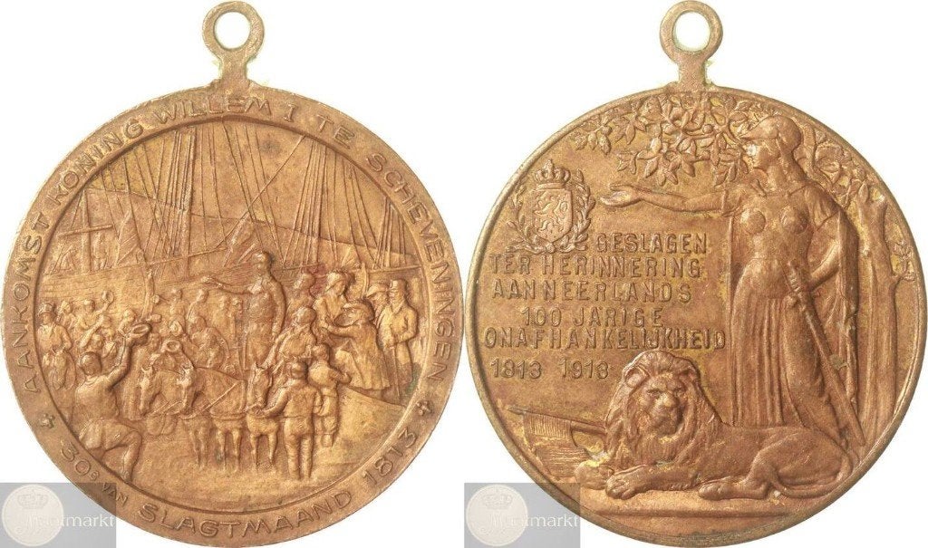 Draagpenning 1913 'Eeuwfeest Nederlandse Onafhankelijkheid', Postzegels en Munten, Ophalen of Verzenden, Brons, Nederland