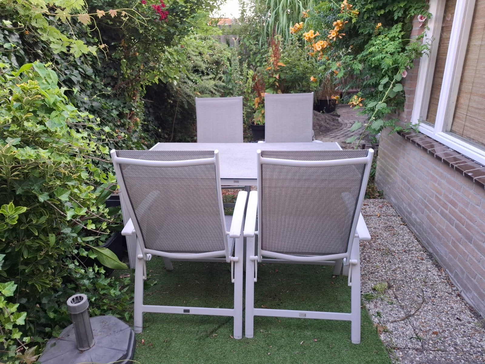 Tuinset eettafel en verstelbare stoelen Bellagio, Ophalen, 4 zitplaatsen, Aluminium, Zo goed als nieuw