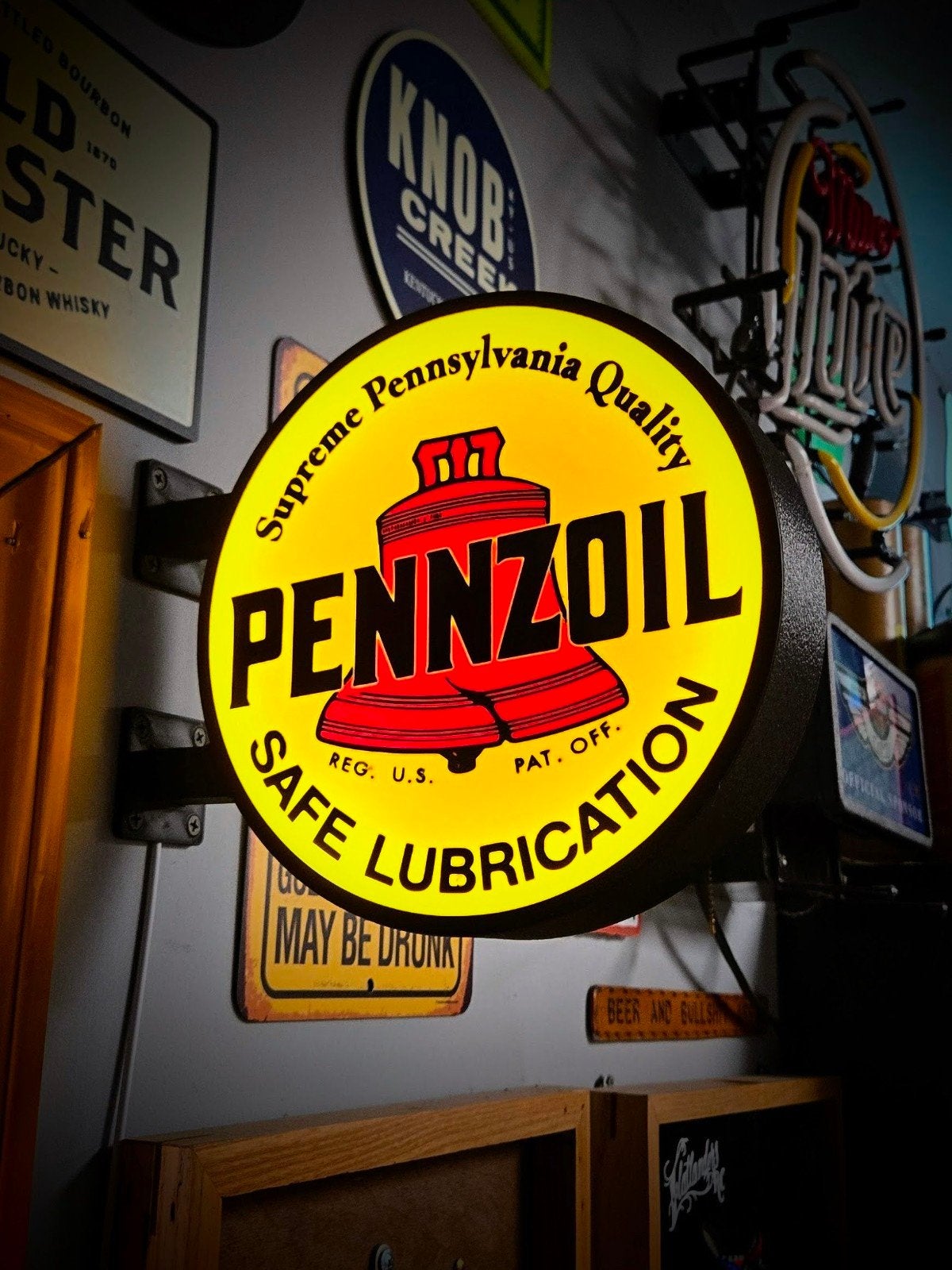 Dubbele Pennzoil Lichtbak - Nostalgische Decoratie 35cm, Verzamelen, Merken en Reclamevoorwerpen, Ophalen of Verzenden, Lichtbak of (neon) lamp