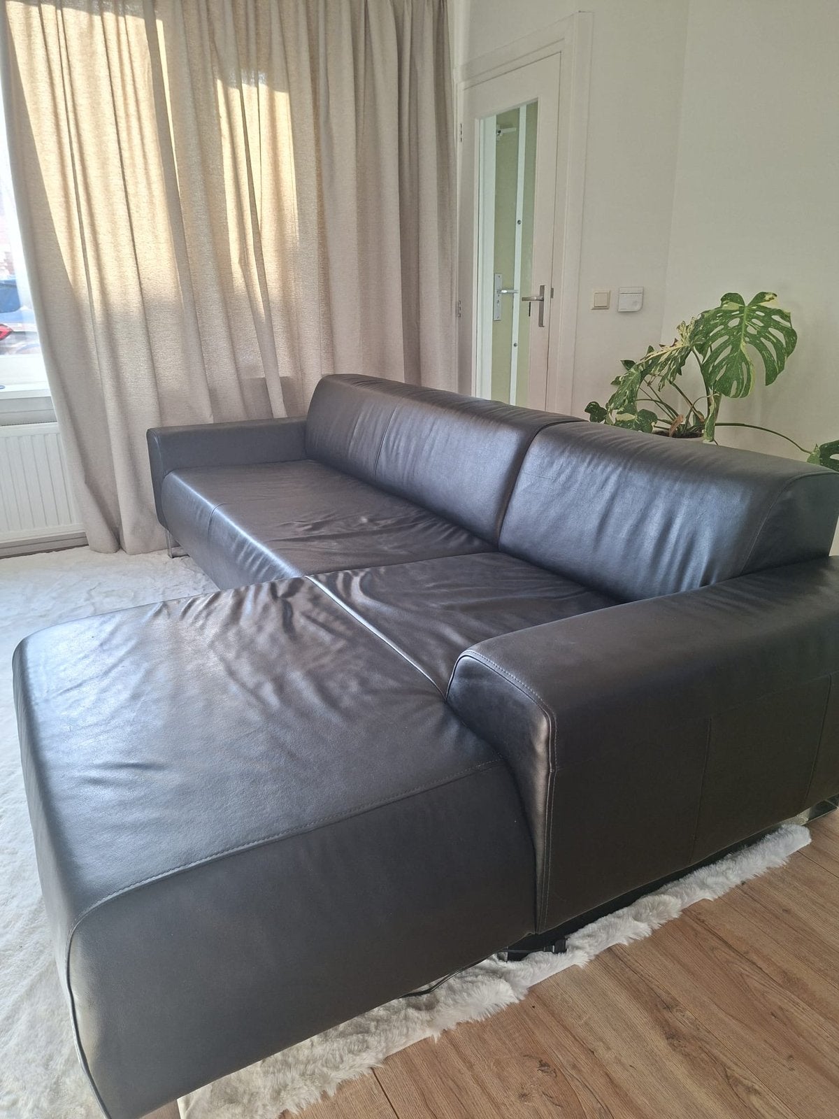 Zwart leren Montèl hoekbank in goede staat te koop, Ophalen, 250 tot 300 cm, 125 tot 150 cm, Leer
