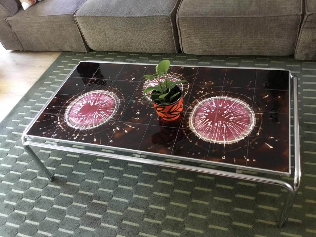 Vintage Salontafel met Tegelblad en Chromen Frame, Ophalen, Gebruikt, 100 tot 150 cm, Overige materialen