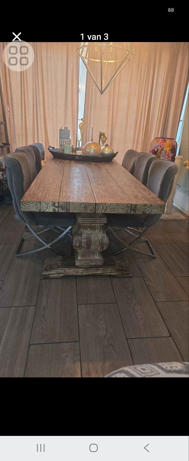 Prachtige houten eettafel met 6 stoelen - Zeer goede staat, Huis en Inrichting, 100 tot 150 cm, Ophalen of Verzenden, Zo goed als nieuw