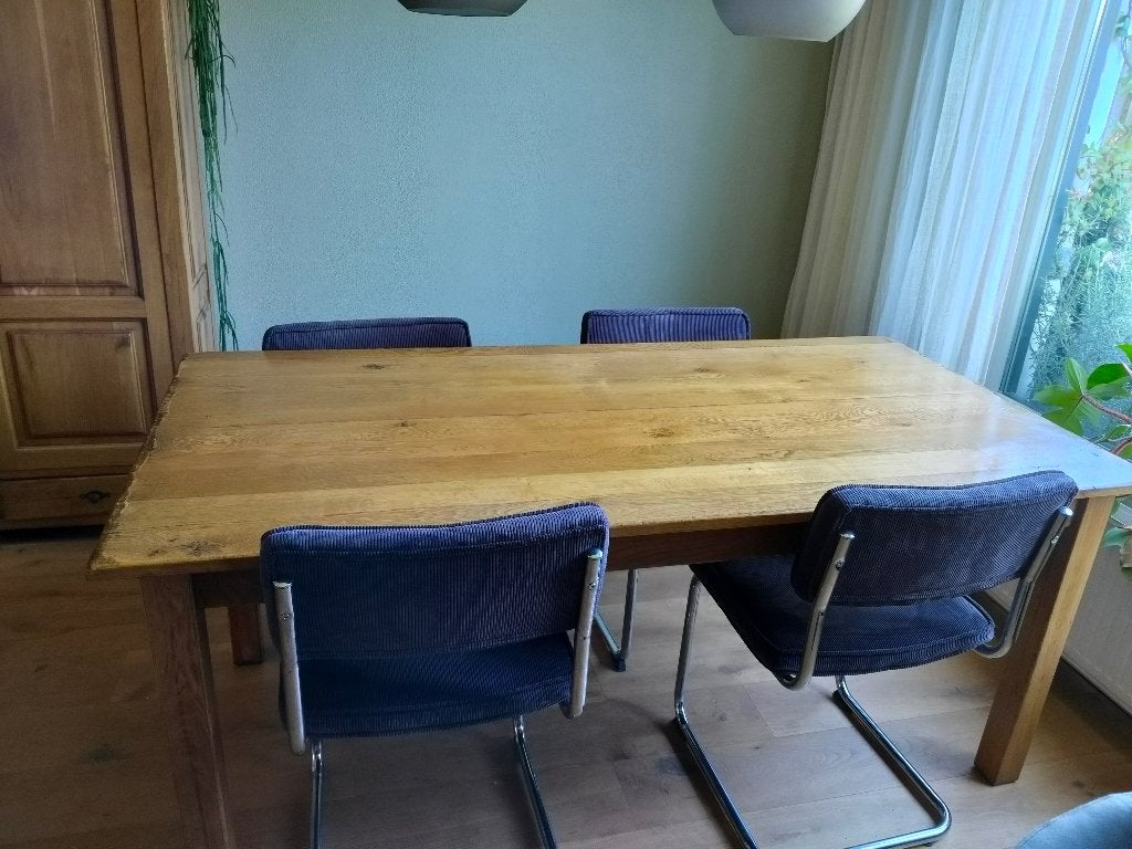 Massief eiken tafel, Huis en Inrichting, Tafels | Eettafels, Ophalen, 200 cm of meer, 50 tot 100 cm, Zo goed als nieuw