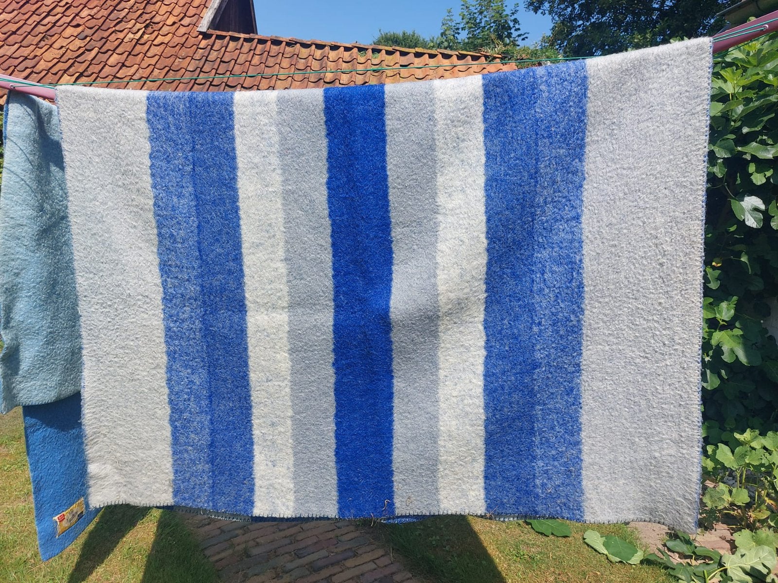 Wollen deken van Zaalberg, blauw/grijs gestreept, Gebruikt, 210 cm, Wol, Ophalen of Verzenden