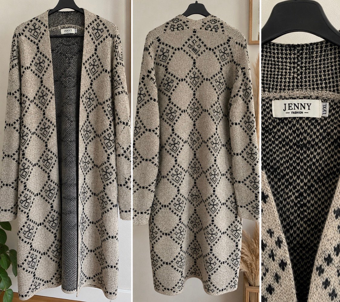 Lang Vest met Patroon (L/Xl), Ophalen of Verzenden, Zo goed als nieuw, Maat 42/44 (L), Beige