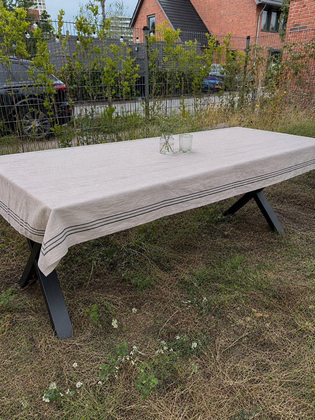 Tuintafel 90x200 met stalen kruis poten, Tuin en Terras, Tuintafels, Ophalen, Gebruikt, Rechthoekig, Hout