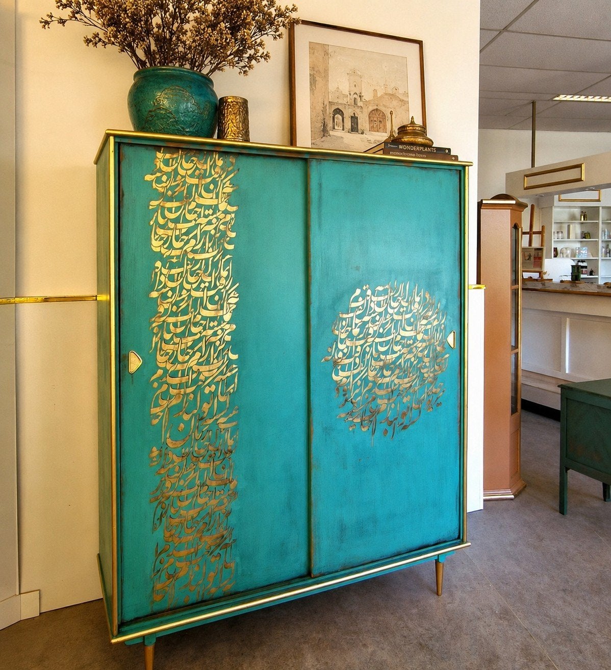 Vintage look kast/ turquoise en goud kledingkast, Ophalen of Verzenden