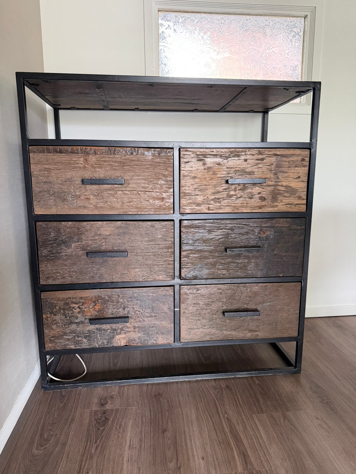 Industrieel hout/metaal lade kast, Ophalen, 50 tot 100 cm, Zo goed als nieuw, Minder dan 100 cm