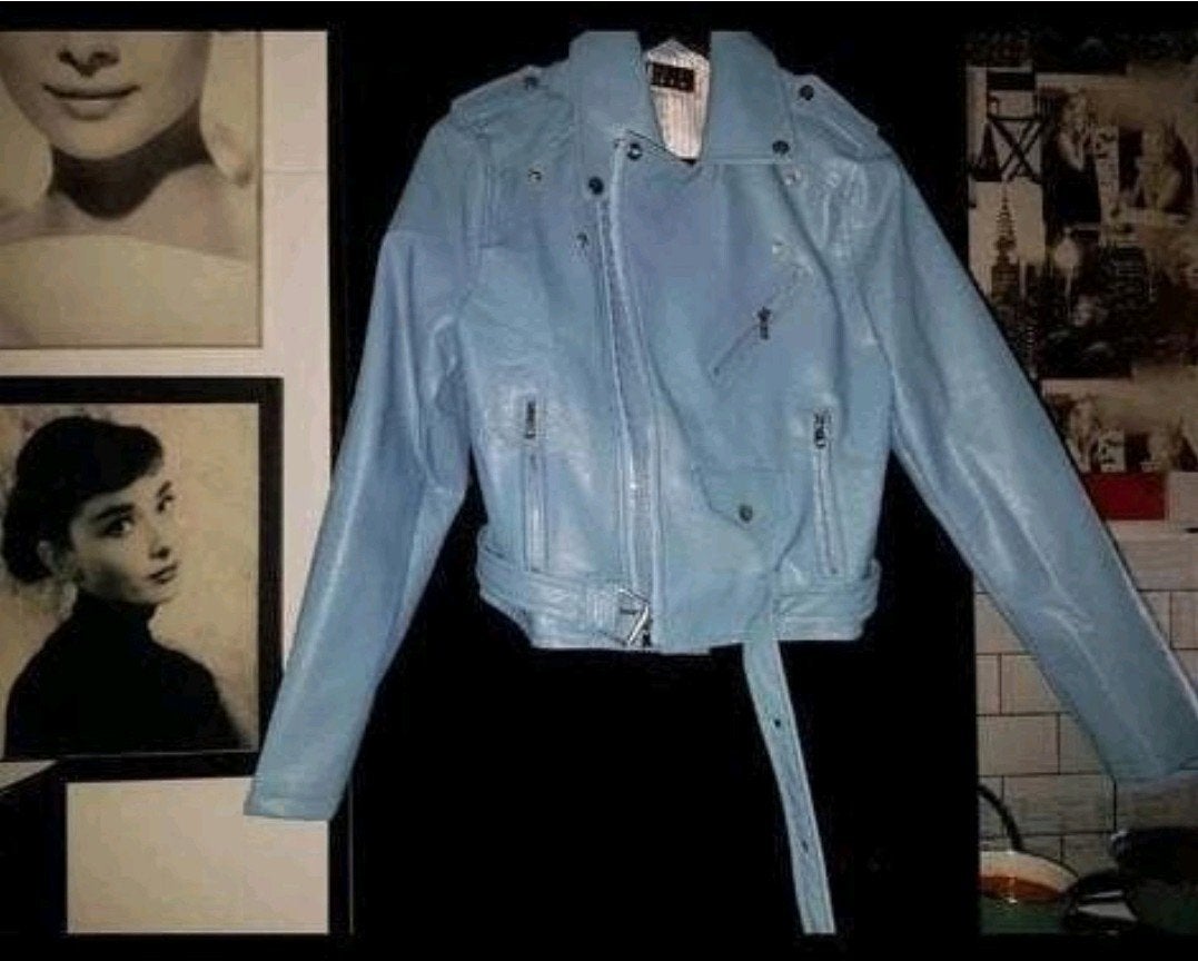 Leerlook blauw leren jasje, maat L, Ophalen of Verzenden, Nieuw, Maat 42/44 (L), Blauw