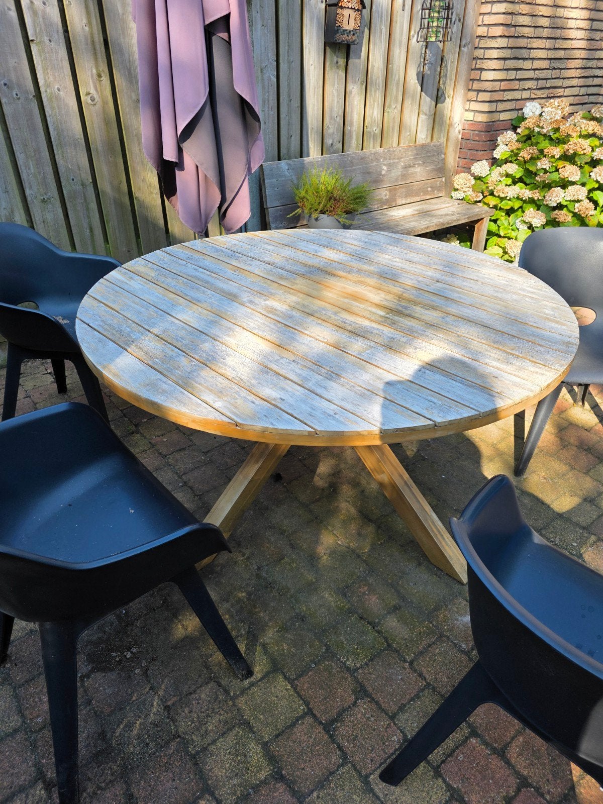 Houten buiten tafel, Tuin en Terras, Ophalen, Gebruikt, Hout