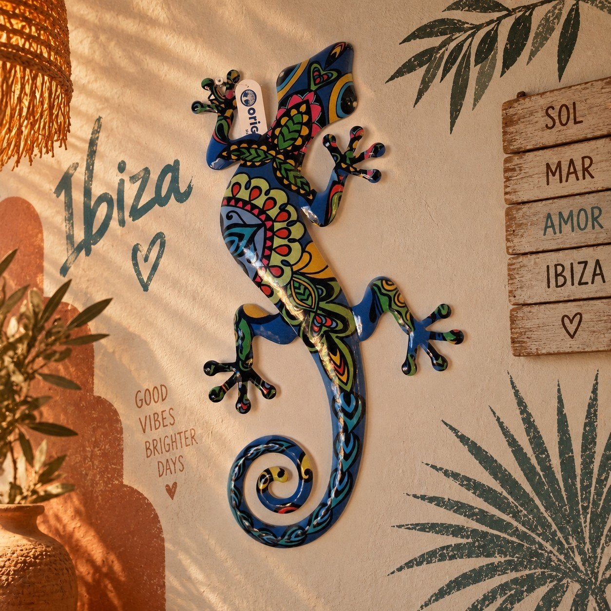 Kleurrijke metalen hagedis - Muurdecoratie Boho/Ibiza, Huis en Inrichting, Woonaccessoires | Overige, Meerkleurig, Boho, Nieuw
