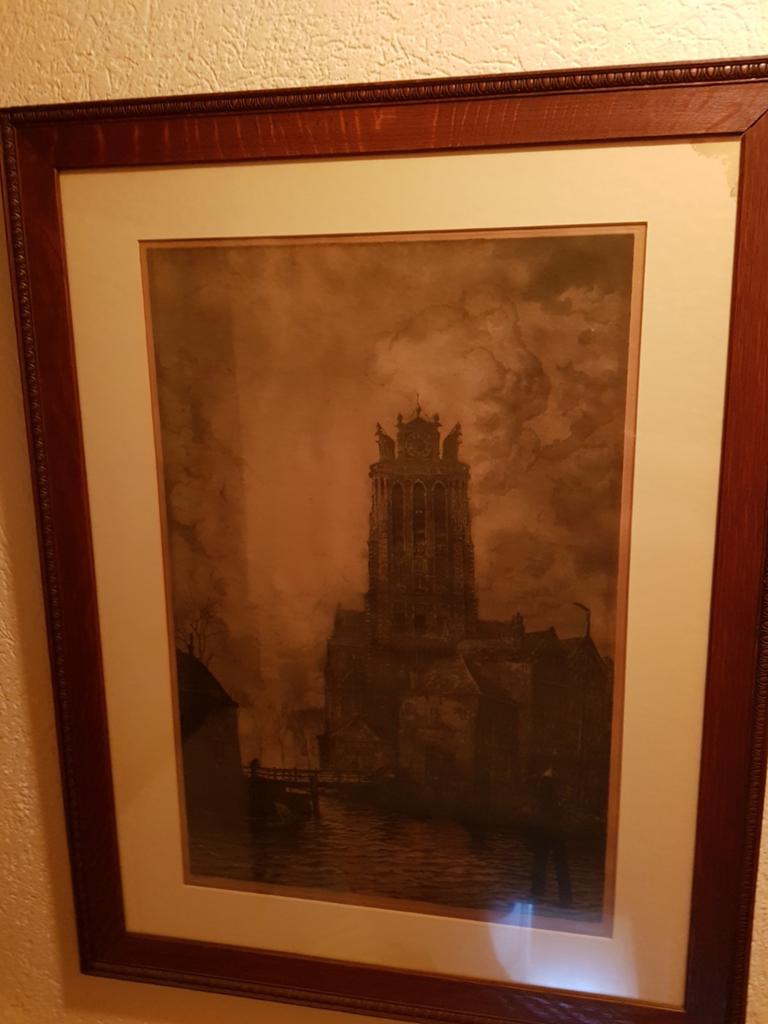 Ets Toon de Jong - Grote Kerk Dordrecht, Antiek en Kunst, Kunst | Etsen en Gravures, Ophalen, Ets, Stadsgezicht, Ingelijst
