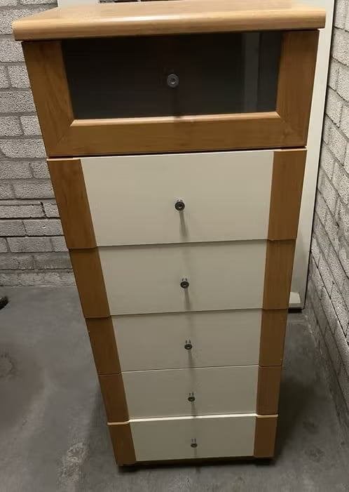Te koop gebruikte kast met laden., Ophalen, Gebruikt, 5 laden of meer, 100 tot 150 cm