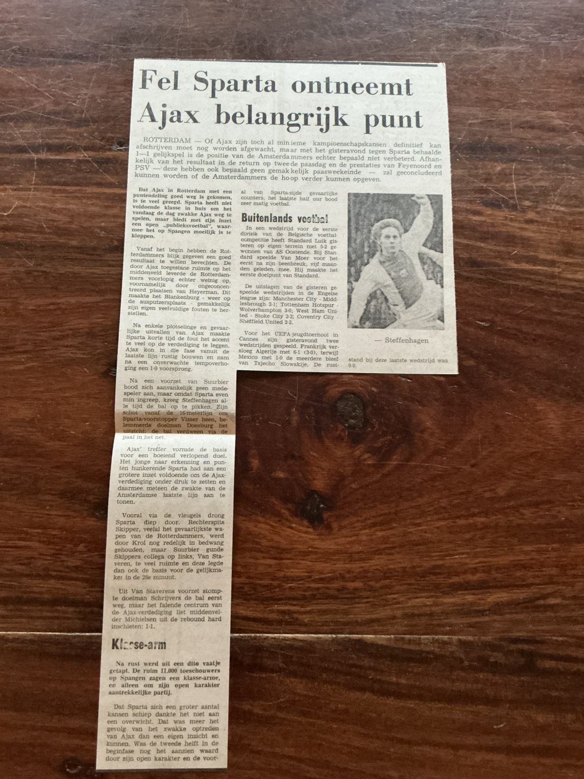 Voetbal krantenartikel Sparta Ajax maart 1975 Steffenhagen, Ophalen of Verzenden, 1960 tot 1980, Knipsel(s)