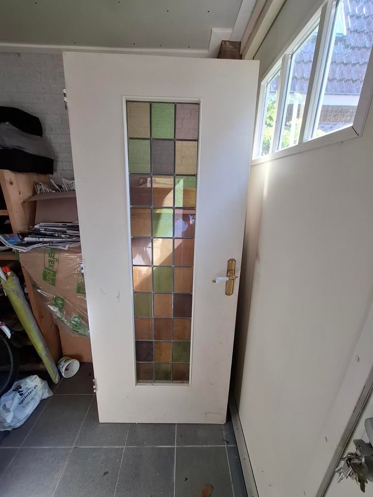 Glas in lood deur - 201x83 cm, Ophalen, Gebruikt, 80 tot 100 cm, Binnendeur