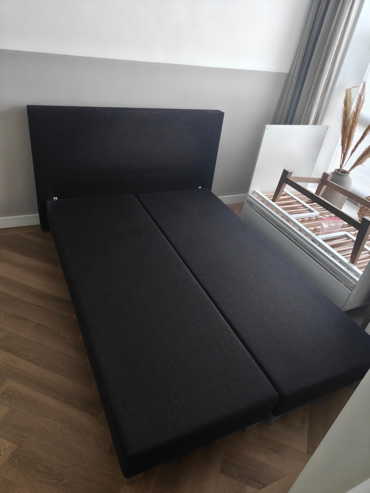Licht zwarte twijfelaar boxspring 140x200, Ophalen, Gebruikt, Zwart, Tweepersoons