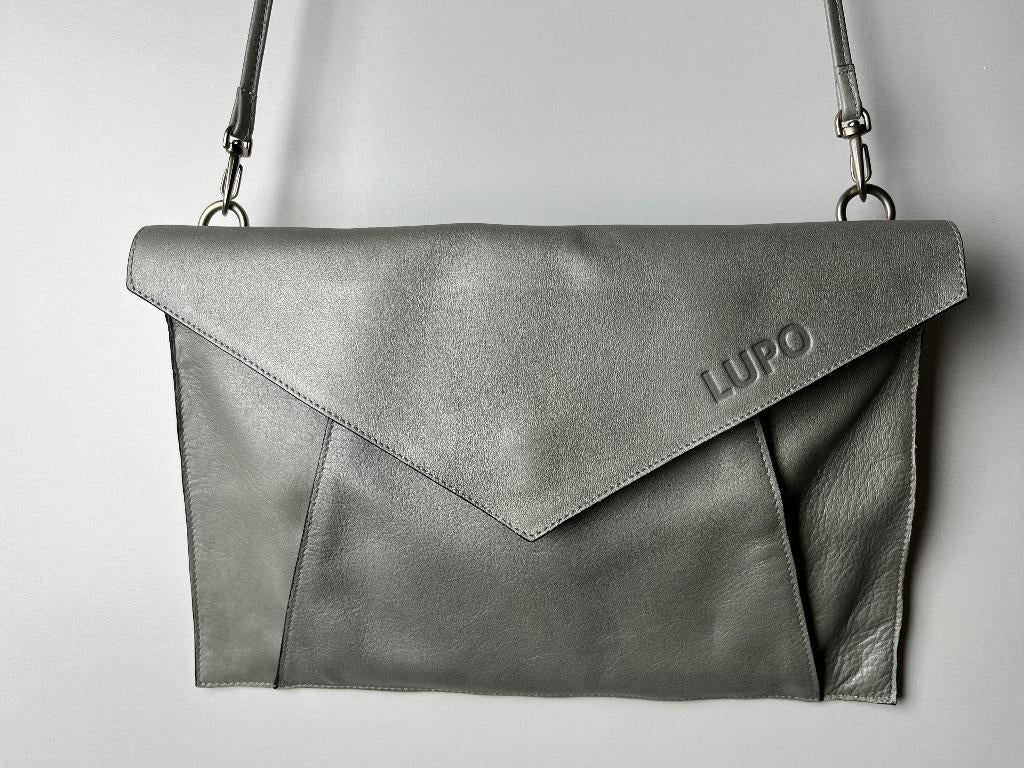 Enveloptas | Clutch | Schoudertas | Lupo | Leer Zilvergrijs, Ophalen, Zo goed als nieuw, Grijs, Schoudertasje