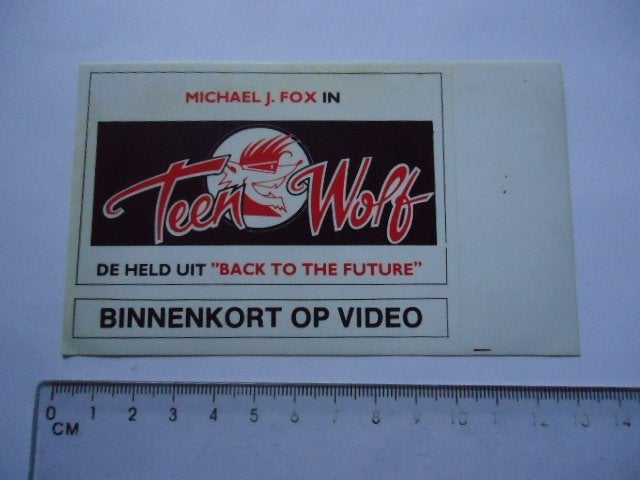 sticker oud Video film Michael J Fox cinema bios Teen Wolf, Verzenden, Zo goed als nieuw, Bedrijf of Vereniging