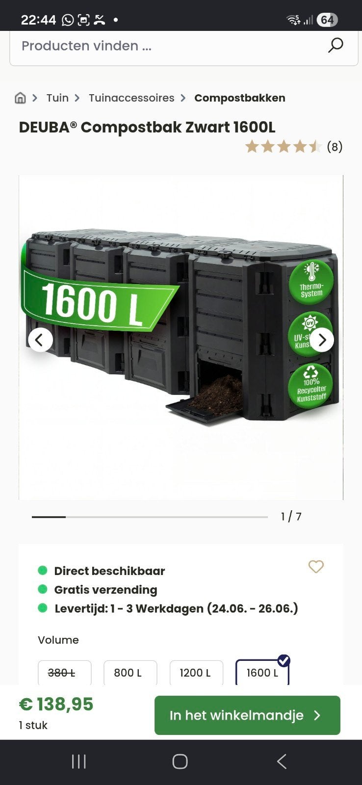 Compostbak Zwart 1600L - Gedemonteerd, iets verkleurd, Ophalen